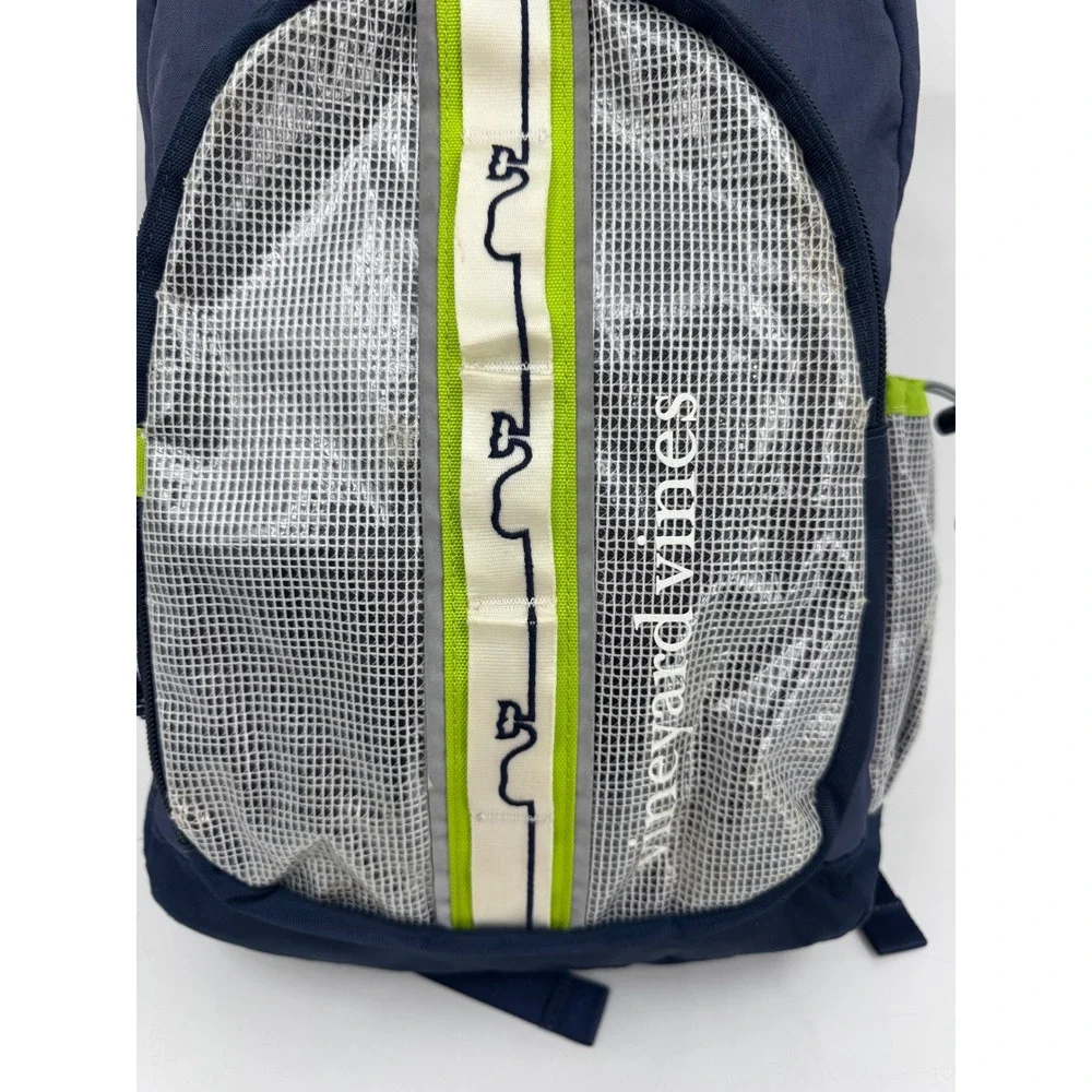 Vineyard Vines Navy Blue Lime Green Whale Logo Mesh Pocket Backpack RN 134578